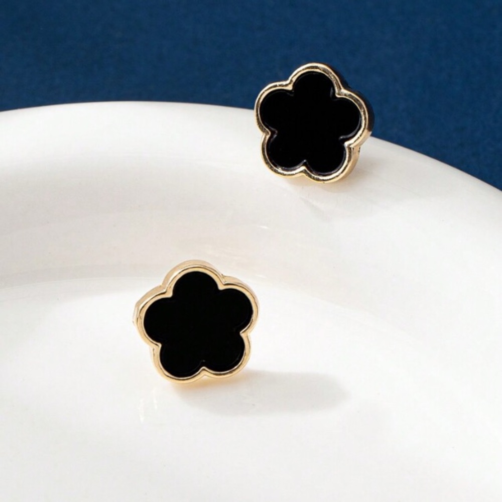 Black and Gold Flower Earrings